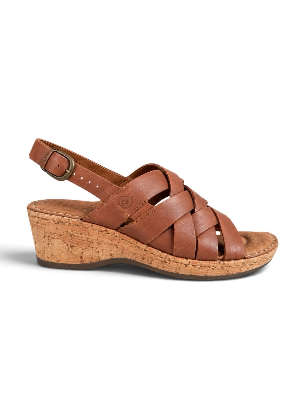 Born Brown Leather Strappy Cork Wedge Sandals Comfort Shoes Size 8
